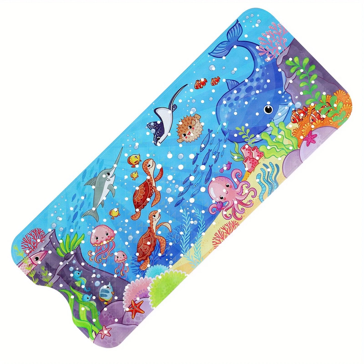 Halobios Blue Non Slip Extra-Long 40 X 16 Inch Bathtub Mat with Suction Cup and Drain Hole, Machine Washable